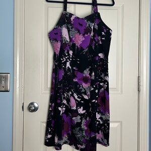 Lane Bryant Cocktail Dress Black Purple Pink Floral Sz 18 EUC